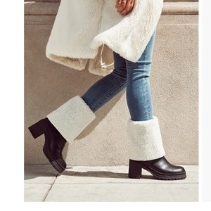 Black heel boots sherpa leather Leighton Fold Over Sherpa Boot